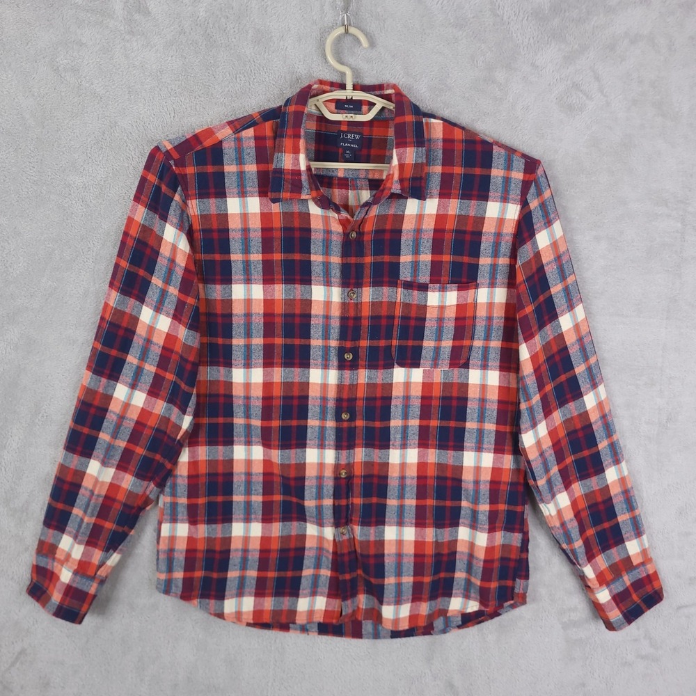 J Crew Flannel Button Up Mens XL Long Sleeve Plaid Slim 100% Cotton Lightweight